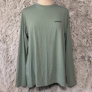 Patagonia Fitz Roy Trout Fishing Shirt Green Stretch L/S  Performance Tee Hiking